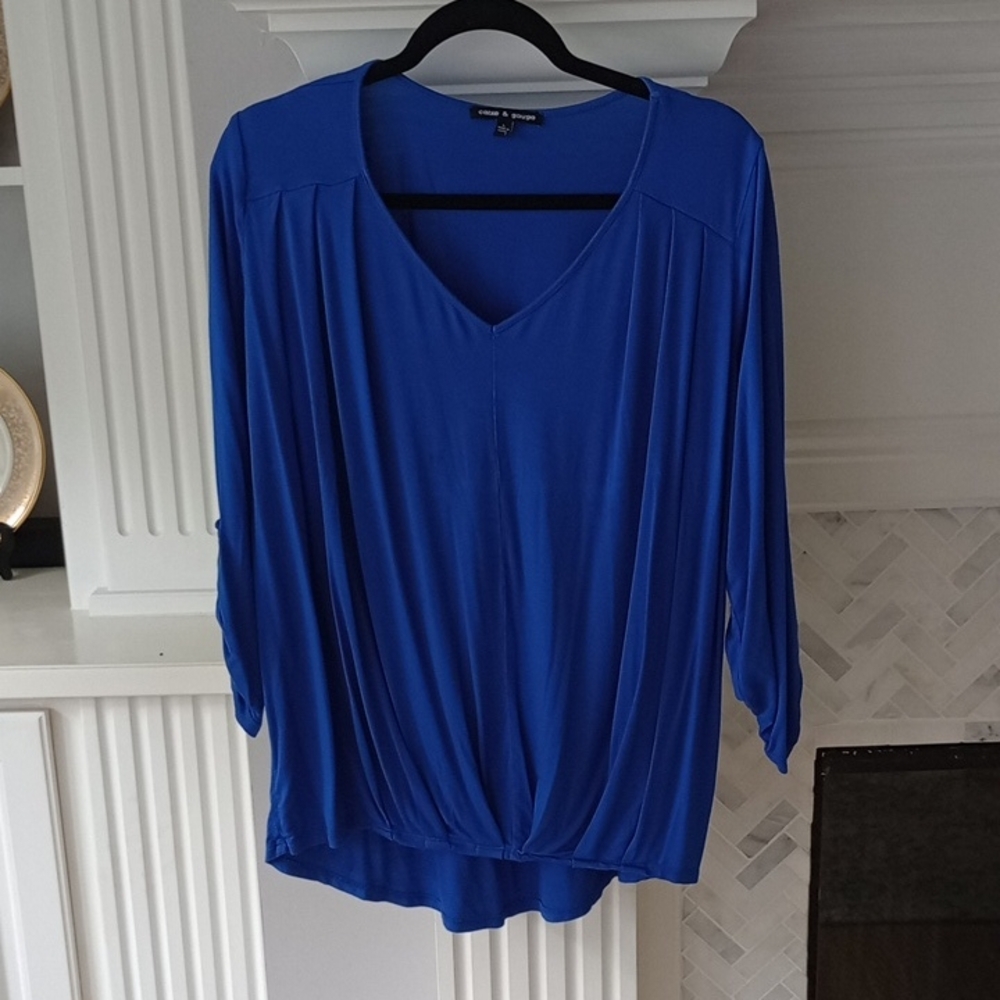 B) Cable & Gauge Royal Blue V-Neck Blouse